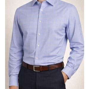 Charles Tyrwhitt Slim Fit Blue Plaid Dress Shirt 16.5x34 Non-Iron Cotton